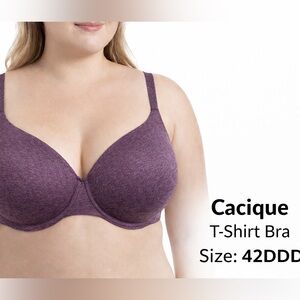 Cacique Lane Bryant 42DDD Heathered Purple T-Shirt Bra NWOT